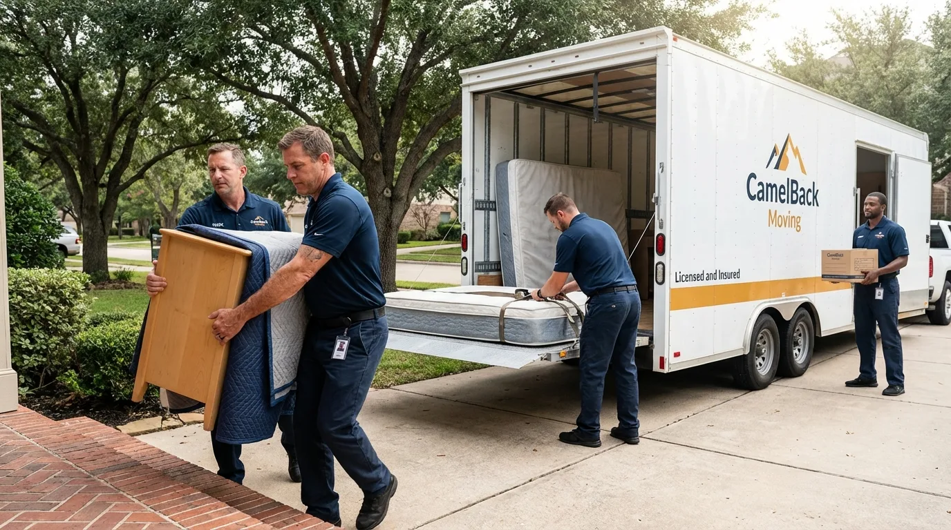 Crew loading residential truck for cross-state move from Garnett, KS