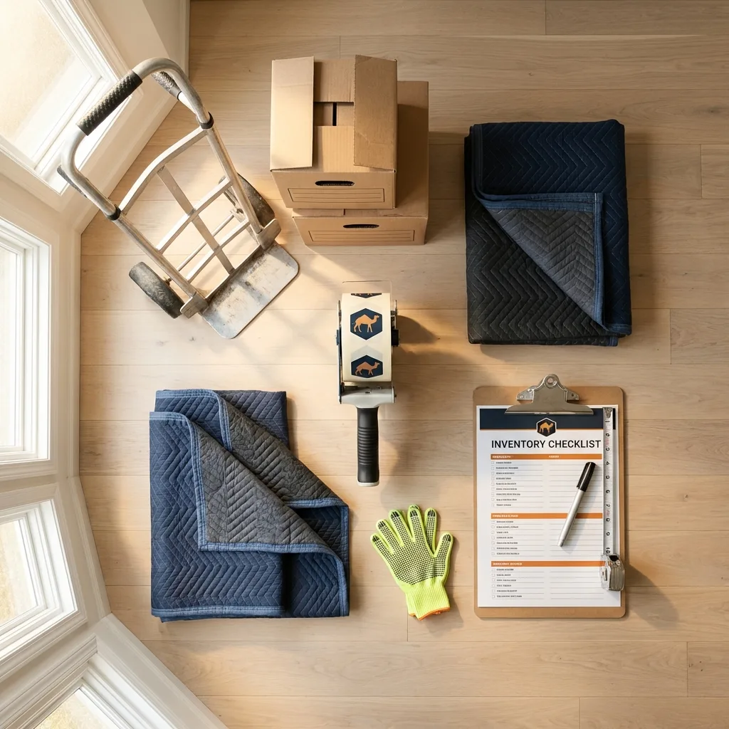 Professional moving supplies and packing materials layout for Garnett residential relocations